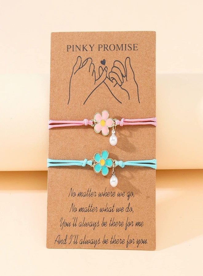 DOYYCA Friendship Bracelets Matching Flower Best Friend Bracelet Gifts for 2 Women BFF (Blue Pink) - Image 4